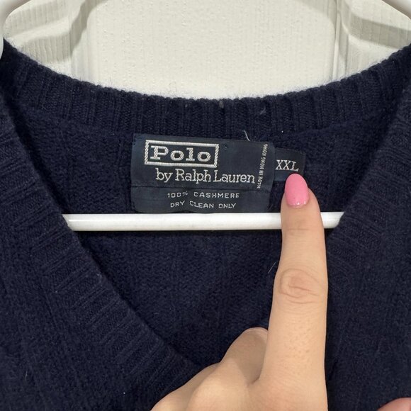Men’s Polo Ralph Lauren Cable Knit‎ Vest 100% Cashmere XXL 2XL Blue Vneck - Picture 5 of 9